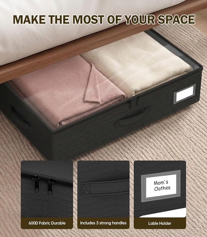Under Bed Storage with Wheels 2-Pack, Under Bed Storage Containers, Underbed - Image 3