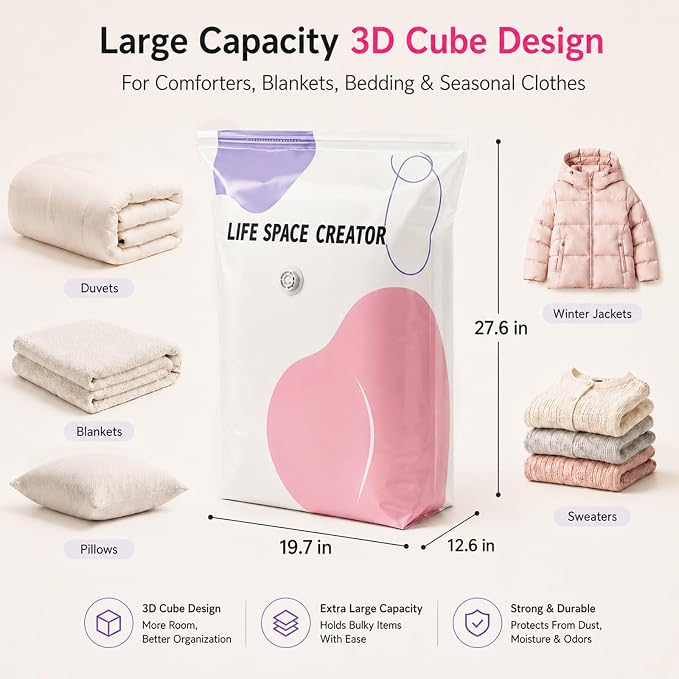 3 Pack No Pump Vacuum Storage Bags, 19.7 x 12.6 x 27.6 in | Large capacity - Image 3
