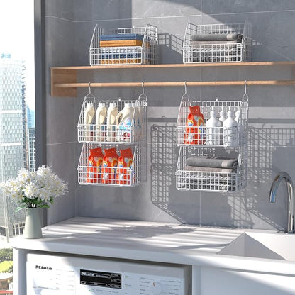 Hanging Closet Organizer and Storage, Clothes Hanging Shelves Wire Baskets - Image 5
