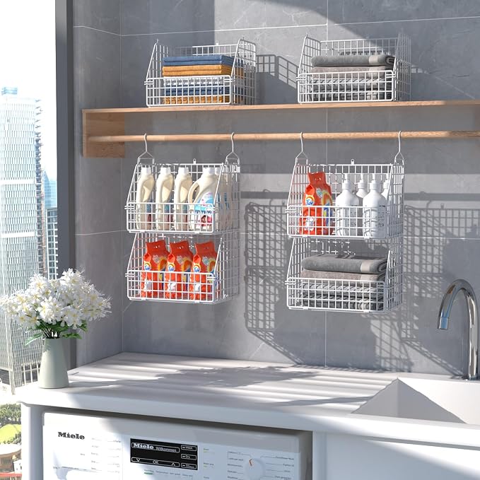 Hanging Closet Organizer and Storage, Clothes Hanging Shelves Wire Baskets - Image 5