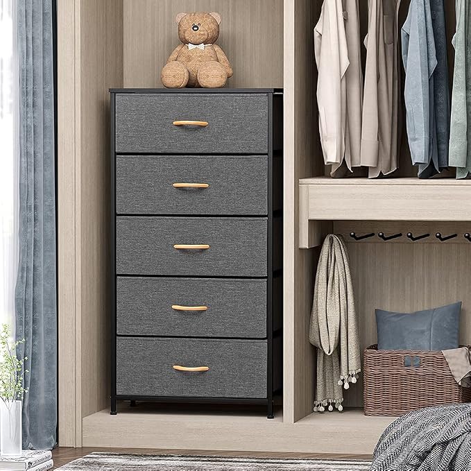 Tall Dresser, Wide Vertical Fabric Storage Organizer, 5 Drawers | Sturdy Steel - Image 2