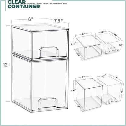 Sorbus Stackable Acrylic Storage Drawers, 2 Pack Clear Plastic Organizer Bins - Image 3