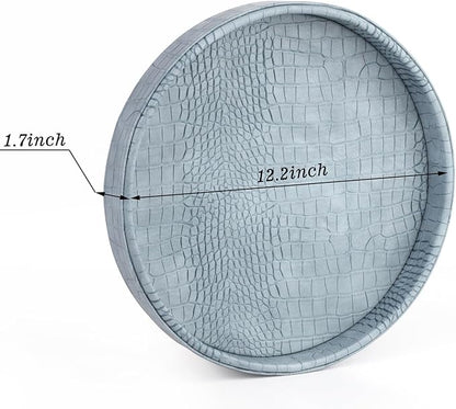 HofferRuffer Faux Leather Round Serving Tray, Vegan Croco Leather Decorative - Image 2