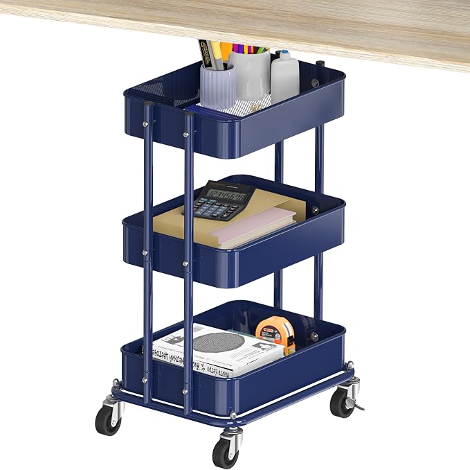 Simple Houseware 3-Tier Compact Utility Rolling Cart, Low 24” Height Fits Under by SimpleHouseware