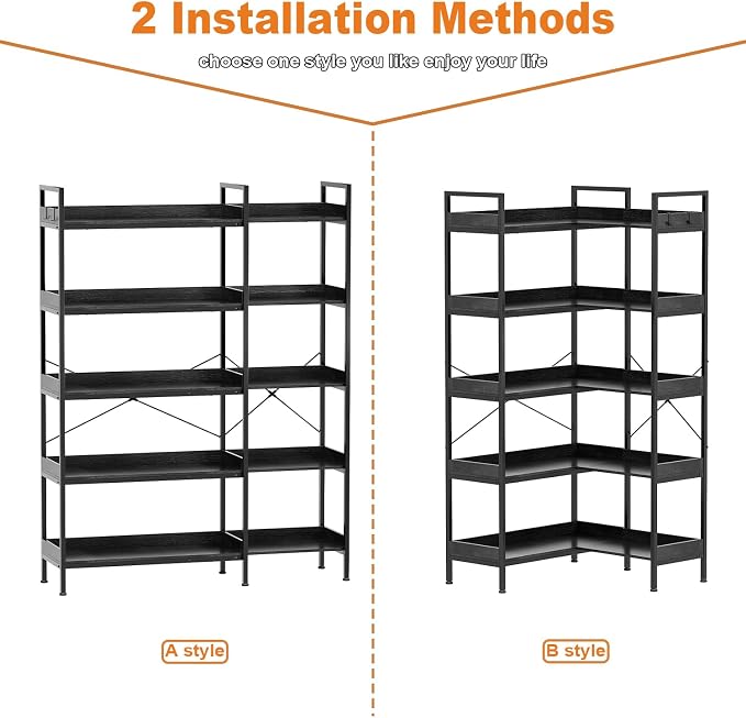 KOUSEI 5-Tier Corner Bookshelf, Reversible L-Shaped Bookcase - Image 9