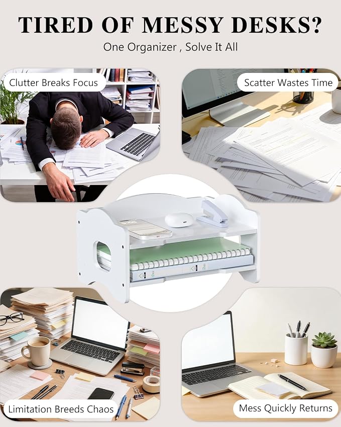 WALI Desk File Organizer, 2 Tier Stackable Desktop Paper Letter Tray Organizer - Image 2