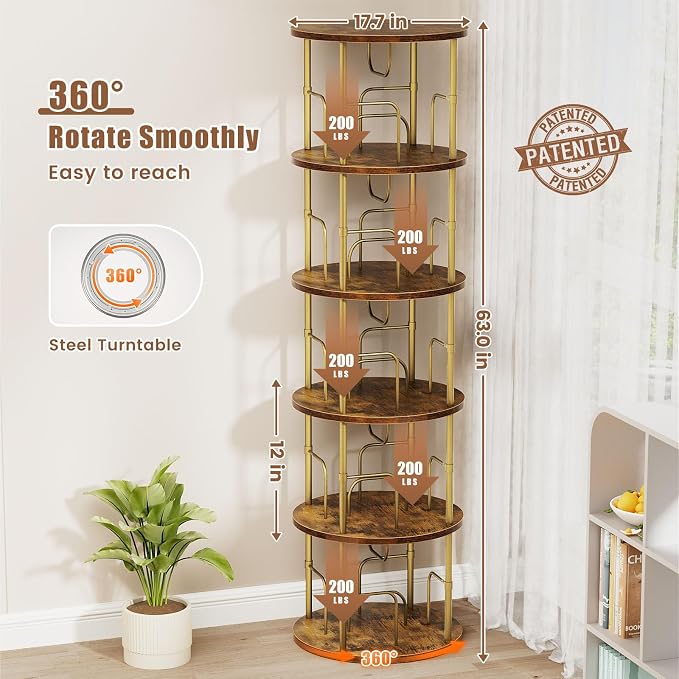 ALLSTAND 5 Tier Rotating Bookshelf, 360 ° Display Stackable Spinning Bookshelf - Image 2