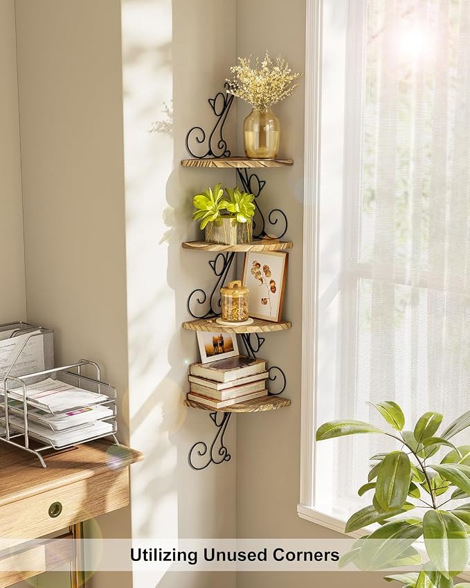 Alsonerbay 4-Tier Cat Shaped Corner Shelf Wall Mount, Carbonized Black | Curved - Image 7