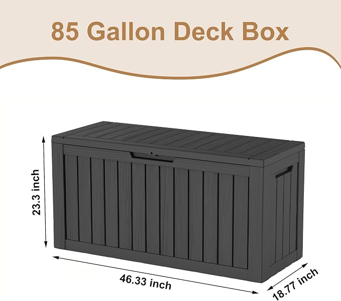 DRATO 85 Gallon Outdoor Deck Box, Weather-Resistant Resin Patio Storage Box - Image 2