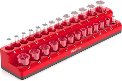 Olsa Tools Magnetic Socket Holder | 1/4-inch Drive | Metric | Red | Holds 26 by OlsaTools
