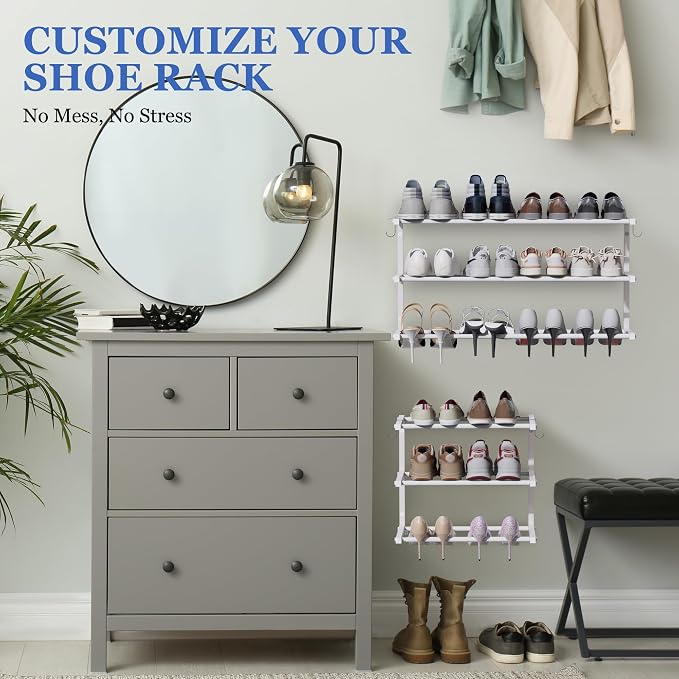 Wall Mounted Shoe Rack, 3 Tier Hanging Shoe Rack Holds 12 Pairs, Space Saving - Image 3