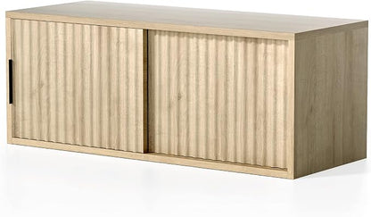 Fluted Floating Nightstand Set of 2 Modern Large TV Stands Wall Mounted Bedside - Image 7