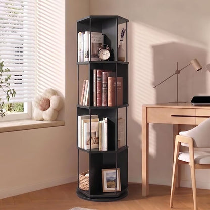 VIWODS 4 Tier Rotating Bookshelf Tower, 360° Display Spinning Bookcase by VIWODS
