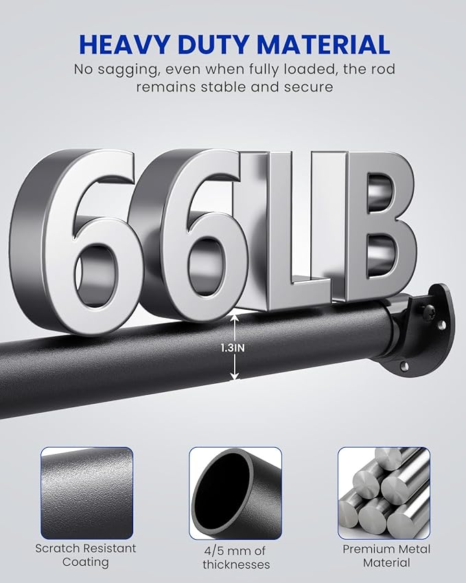 Closet Rods for Hanging Clothes, 17 to 28 Inches Stepless Adjustable Metal - Image 3