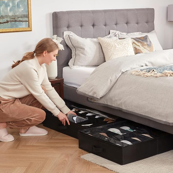 Lifewit Under Bed Shoe Storage Organizer 2 Pack, 4.3 Inches Profile Fabric - Image 2
