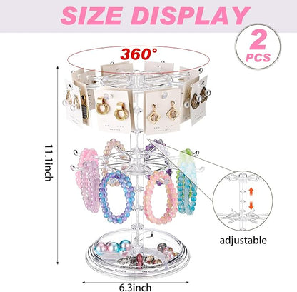 2 Pack Keychain Display Stand Rotating Jewelry 2 Tier Necklace Holder Plastic - Image 3
