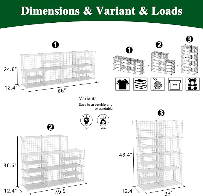 C&AHOME Wire Cube Storage Unit, Interlocking Metal Wire - Image 3