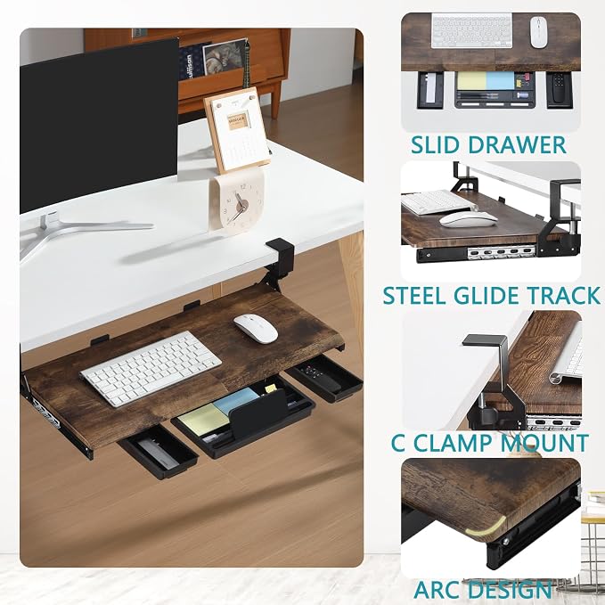 ETHU Keyboard Tray Under Desk, Pull Out Keyboard & Mouse Tray - Image 4