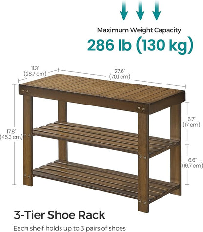 SONGMICS Shoe Rack Bench, 3-Tier Bamboo Shoe Storage Organizer, Entryway Bench - Image 3