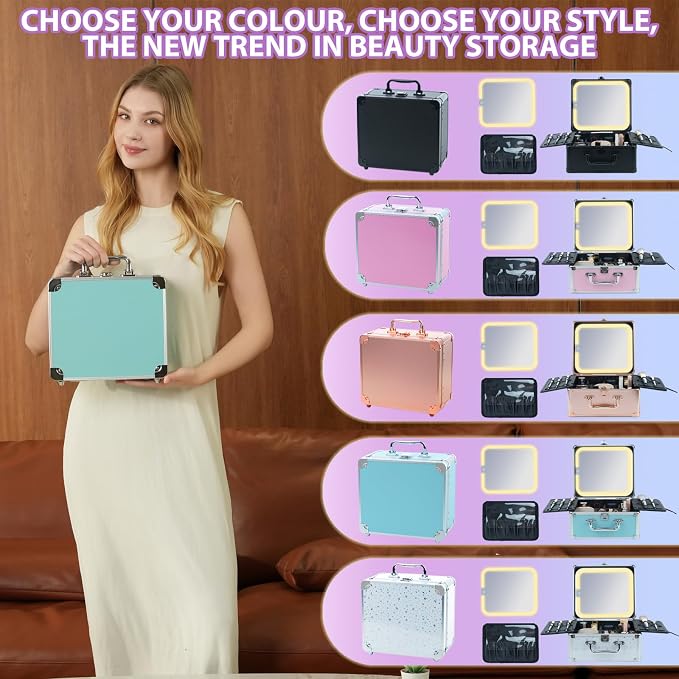 Makeup Organizer Box with Detachable Lighted Mirror, Travel Train Cosmetic Case - Image 7