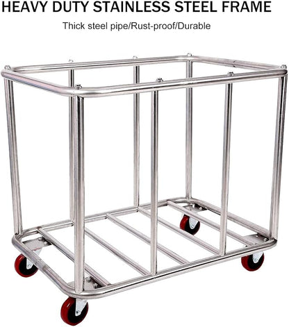 10 Bushels Laundry Cart Commercial/Home, Heavy Duty Large Stainless Steel - Image 3