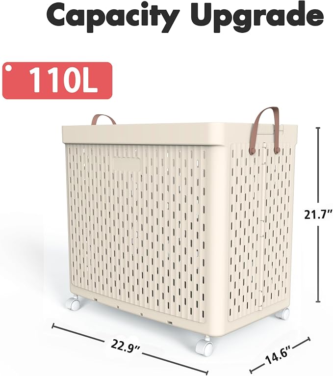 UAK Laundry Basket with Wheels, Collapsible Plastic Laundry Hamper with Handle - Image 2
