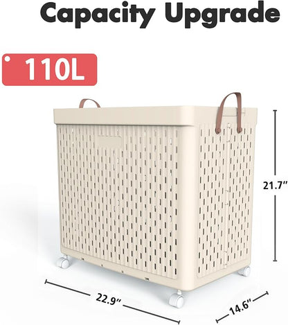 UAK Laundry Basket with Wheels, Collapsible Plastic Laundry Hamper with Handle - Image 2