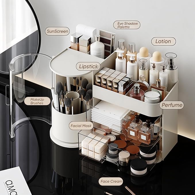 Makeup Organizer, Rotating Cosmetic Storage Organizer - Image 2