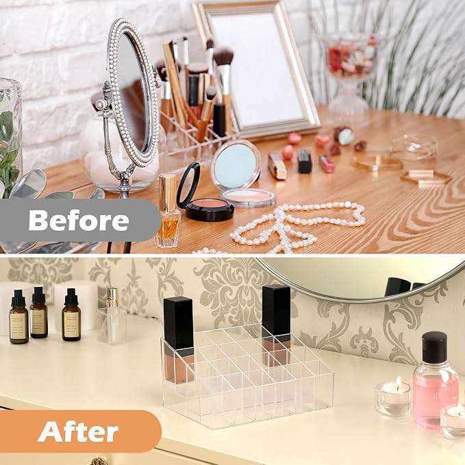4 Pack Acrylic Lipstick Holder Organizer, 24 Slot Clear Lip Gloss Holder - Image 3