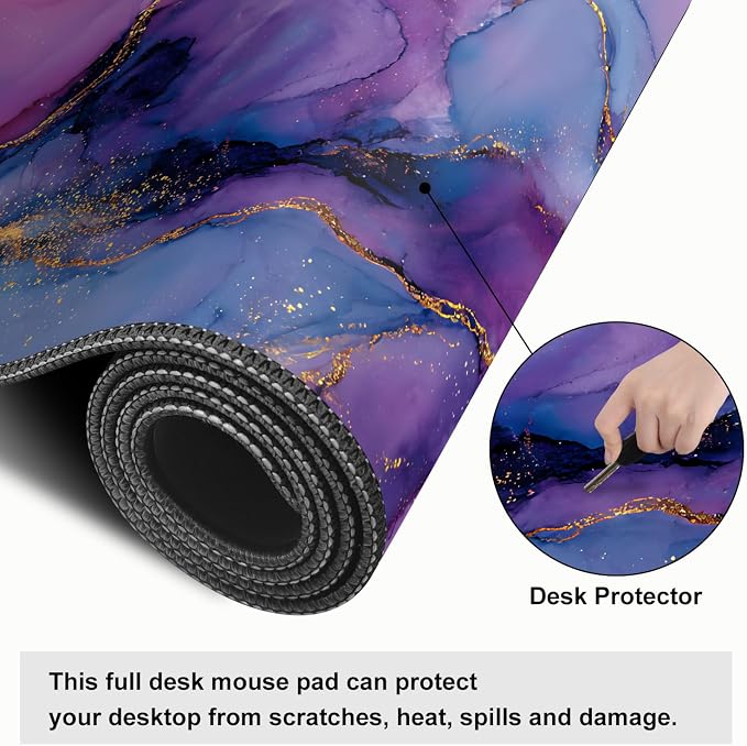 Purple Marble Ink Mouse Pad – Large Extended Desk Mat 31.5 x 11.8 in– Alcohol - Image 4