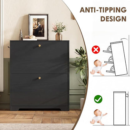 Nicetree Shoe Cabinet with 2 Flip Drawers, Narrow Shoe Organizer Cabinet - Image 9
