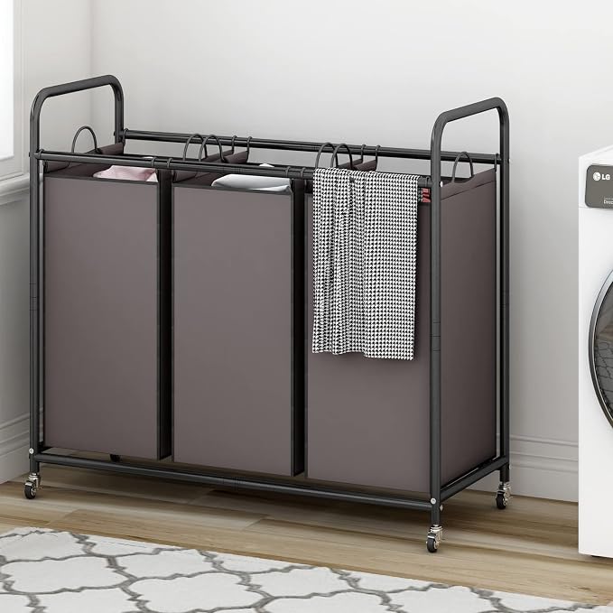 LINZINAR 3-Bag Laundry Sorter, Laundry Hamper Cart - Image 4
