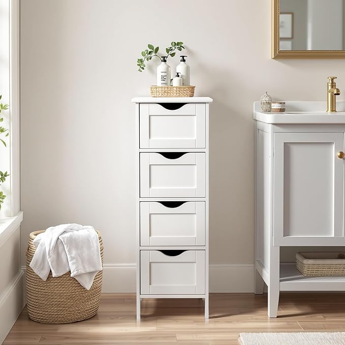 Bonnlo Skinny Bathroom Floor Storage Cabinet, Wooden Modern Thin Free Standing - Image 2