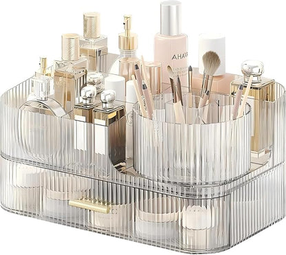 DASITON Makeup Organizer with Drawers and Rotating Makeup Brush Holder by DASITON