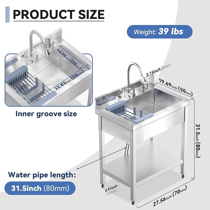 Stainless Steel Utility Sink, Hoses and Drain Kit - Image 4