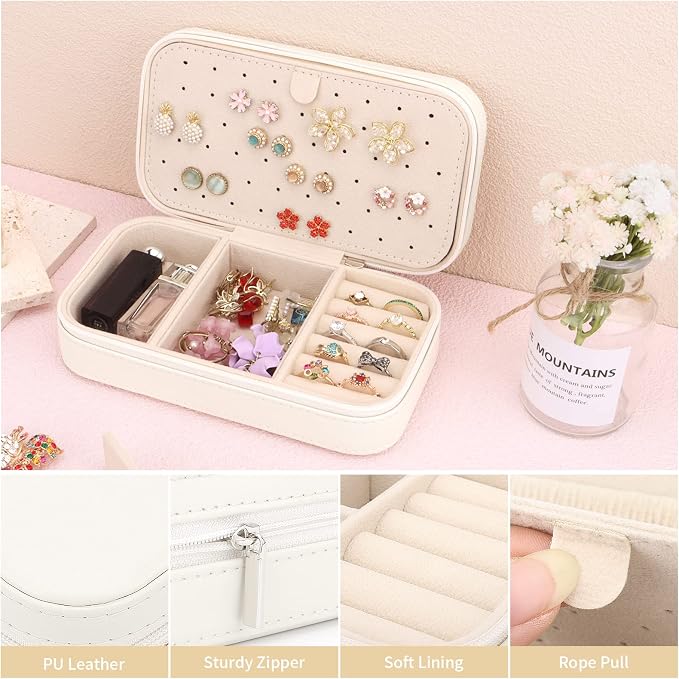 DesignSter Travel Jewelry Box, PU Leather Portable Jewelry Case, Small Jewelry - Image 3