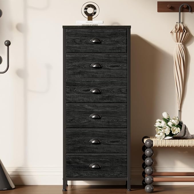 Furnulem Tall Dresser with 6 Drawers, Vertical Bedside End Table & Chest - Image 2
