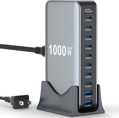 1000W USB C Fast Charger Block, 10 Port USB Charging Station, GaN Ⅳ Pro 140W PD by Unknown