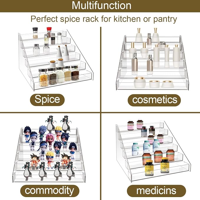 WUIVIUT Spice Rack Organizer For Cabinet, Acrylic Tier Spice Shelf Can Storage - Image 6