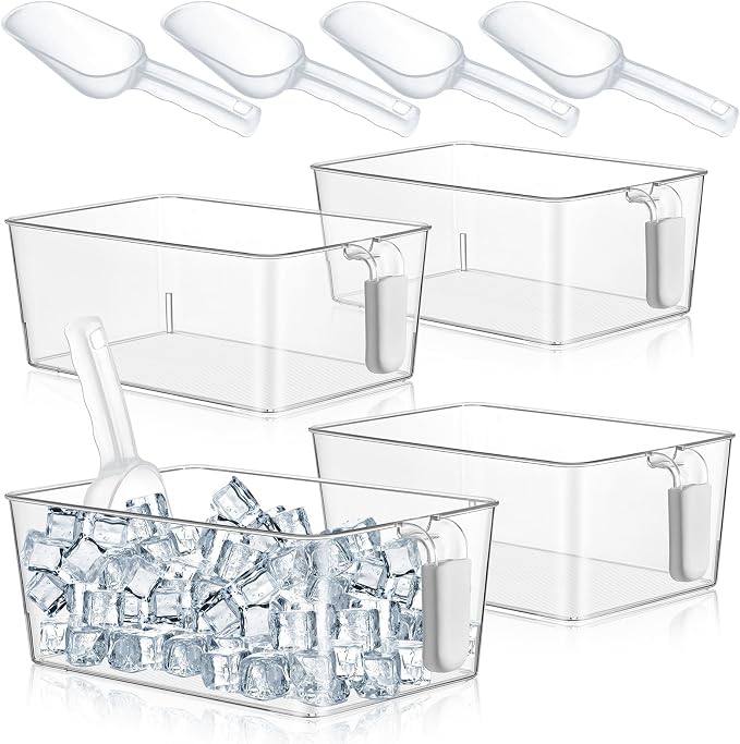 Havawish 4 Pack Clear Ice Bins for Freezer Plastic Ice Bucket by Havawish
