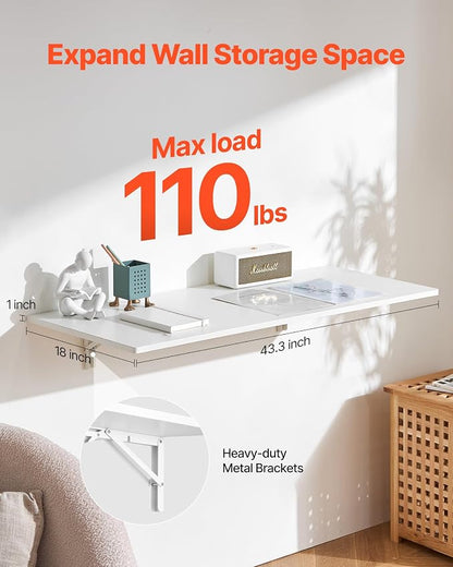 VEVOR Wall Mounted Folding Table, 43.3 x 18 inches Wall Mount Table, Floating - Image 3