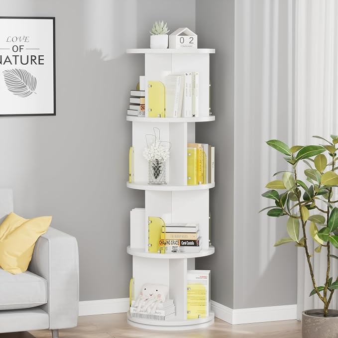 VECELO Rotating Bookshelf Tower, 360°Revolving Bookcase, Round Book Shelf - Image 8