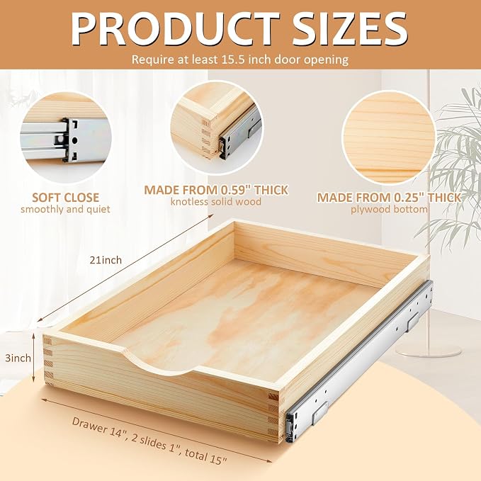 Menkxi 2 Set Pull out Tray Cabinet Organizer Wooden Pull Drawers storage Slide - Image 2