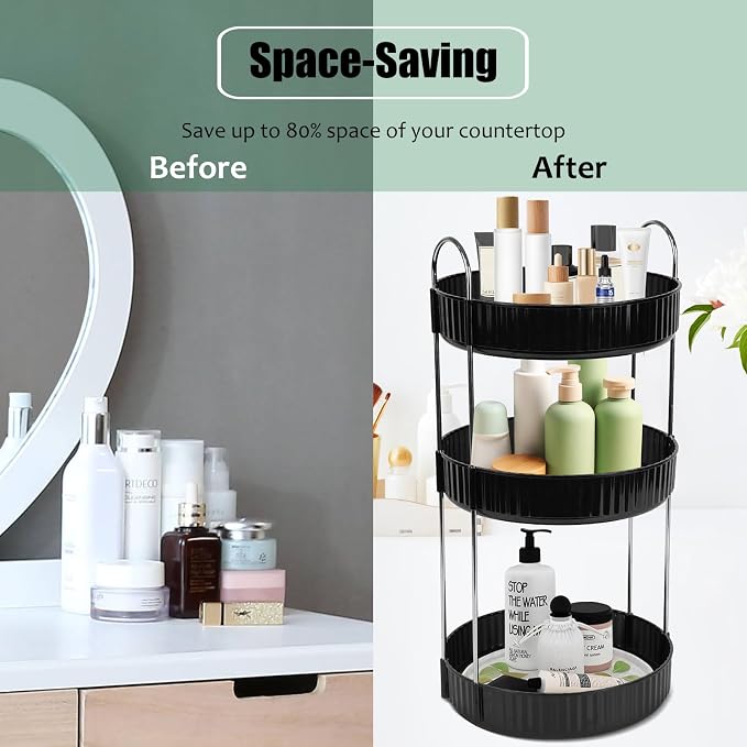 Rotating Makeup Organizer Countertop 3 Tier Lazy Susan Trays Spinning Skincare - Image 4