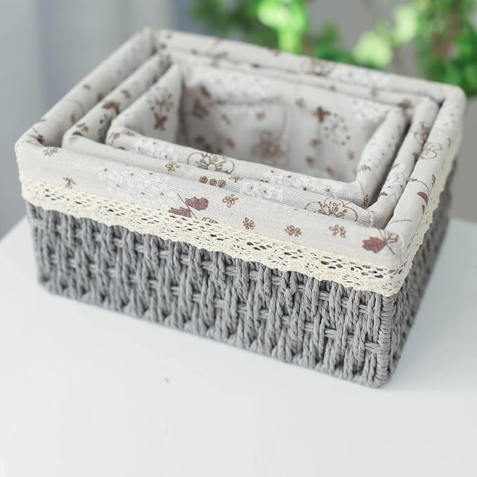 YRMT Macrame Storage Baskets Set of 3 Boho Decor Baskets - Image 3