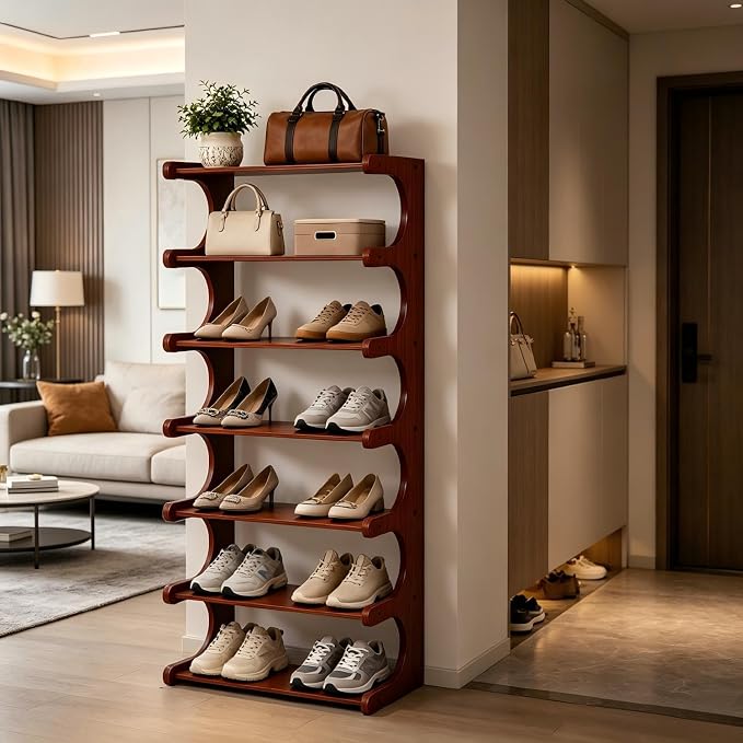 7-Tier 41" Tall Wooden Vertical Shoe Rack, E-Shaped Multi-Layer Solid Wood by Unknown