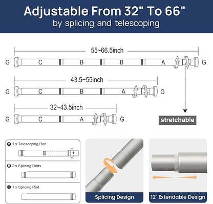 ENJOYBASICS 2 Pack Tension Curtain Rod, 32-66" Adjustable, Nickel | Secure Hold - Image 3