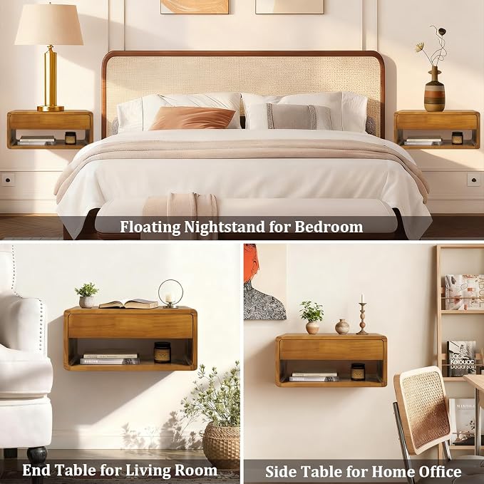 Floating Nightstand Wall Mounted Bedside Shelf Handmade Bedroom Furniture - Image 7