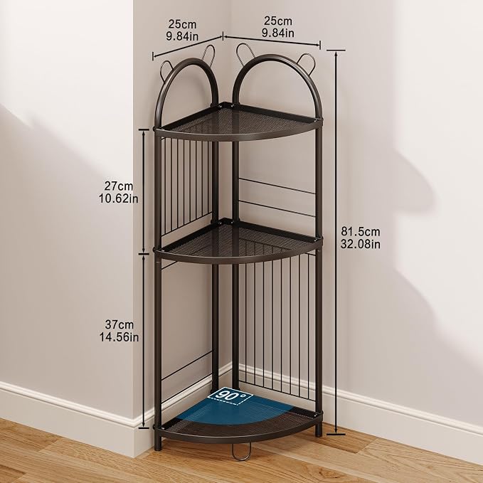 Corner Bathroom Shelf Metal Short Corner Stand Shelf Black Small Bathroom - Image 2