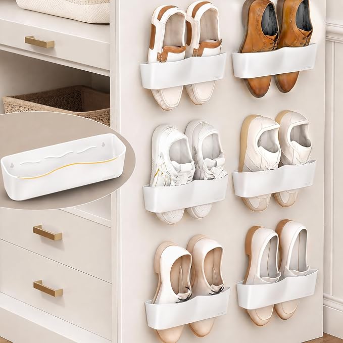 Wall Mounted Shoe Rack, Adhesive & Drill Mount Hanging Shoe Organizer, Plastic by DegMongee